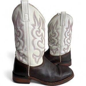 Laredo White Brown Square Toe Leather Western Cowboy Cowgirl Boots Women's 8 M